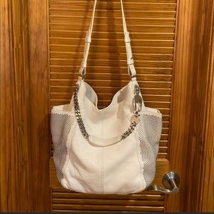 Jimmy Choo White Studded Silver Chrome Chain Leather Shoulder Bag Medium/Large